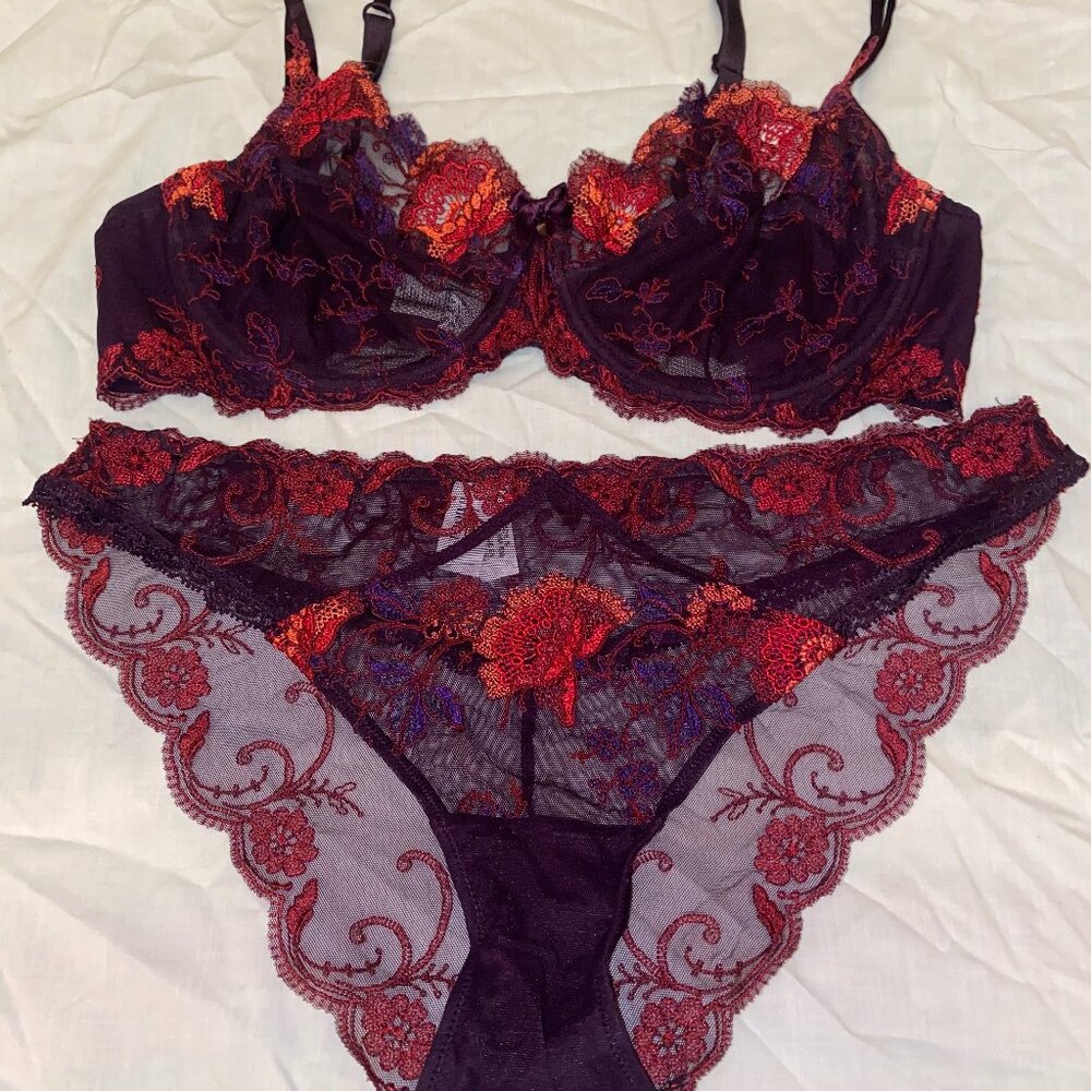 Demi Cup Full Brief Purple Floral matching set